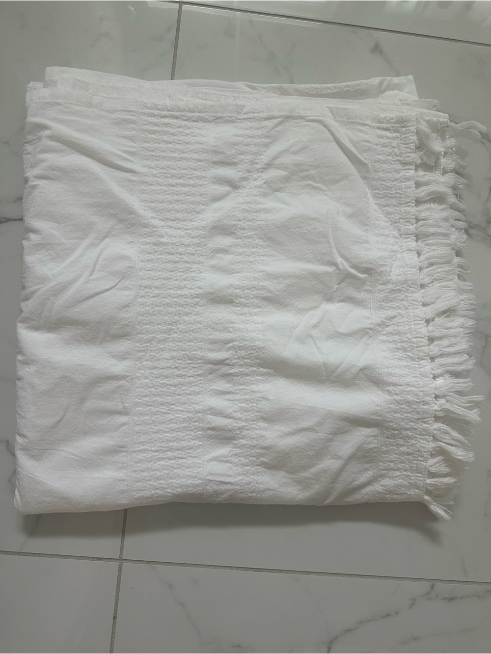 Hearth & Hand White Cotton Embroidered Fringe Shower Curtain